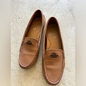 Brown genuine pebbled leather Coach loafers size 8